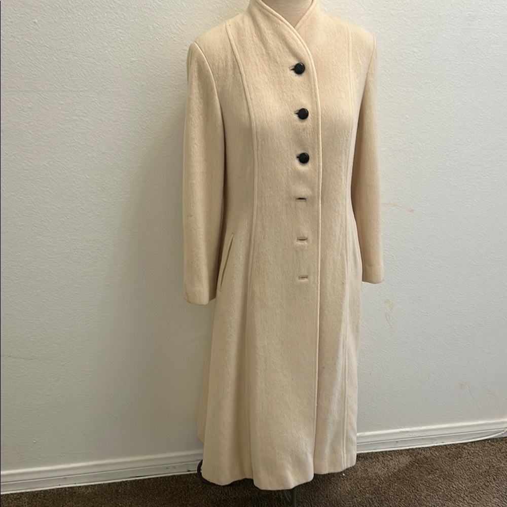 Cream Sheath coat with Mock Neck and Long Sleeves